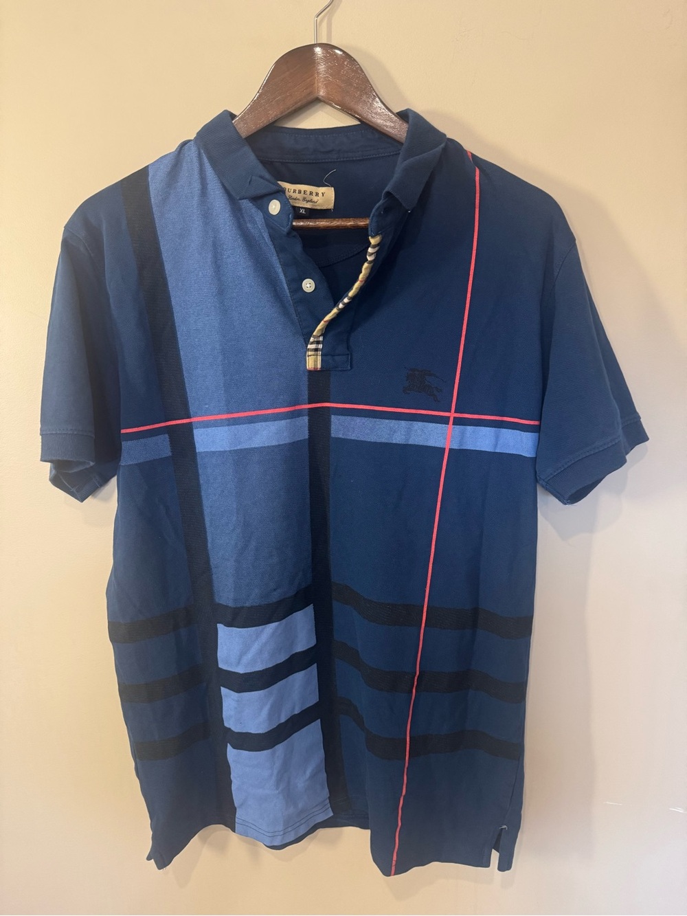 Burberry London England Men’s XL Nova Check Plaid Polo Shirt Navy Blue - Picture 2 of 9
